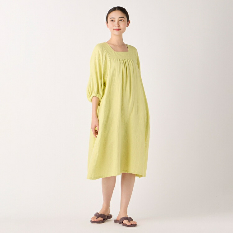 新品未使用　UCHINO ウチノ　マシュマロガーゼ　Aライン　ワンピース UCHINO マシュマロガーゼ レディス オープンカラーワンピース 綿