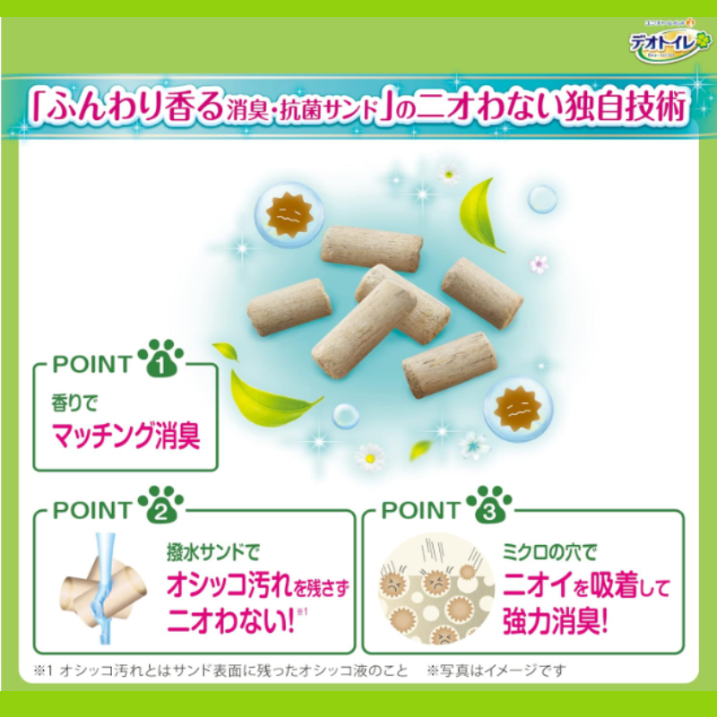 ユニ・チャーム デオトイレふんわり香る消臭・抗菌サンド ナチュラルグリーンの香り 3.8L×4袋セットの画像