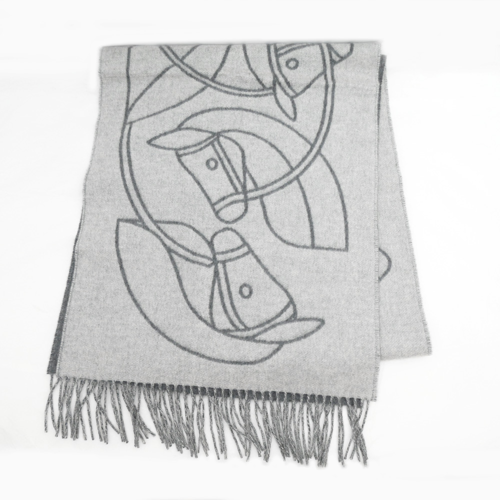 HERMES エルメス　カシミヤマフラー　アントルラック・エケストル 名東】エルメス マフラー アントルラック エケストル グレー カシミヤ