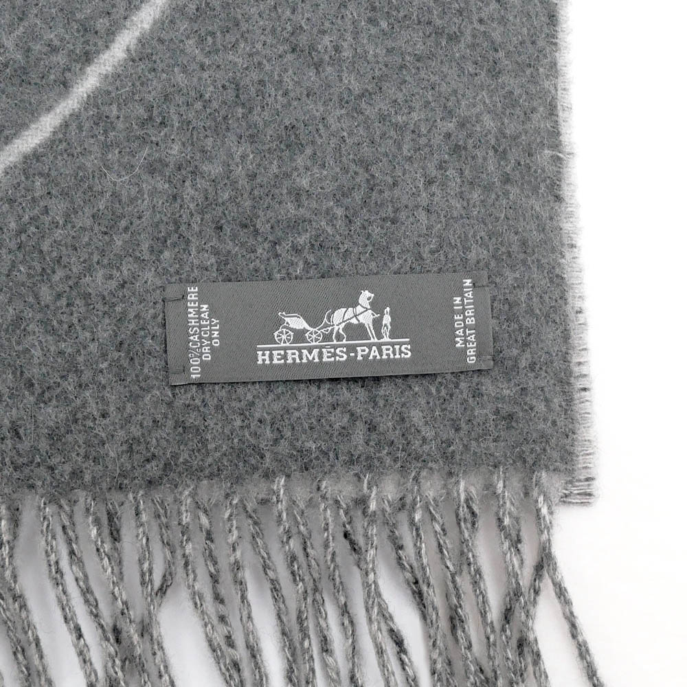 HERMES エルメス　カシミヤマフラー　アントルラック・エケストル 名東】エルメス マフラー アントルラック エケストル グレー カシミヤ