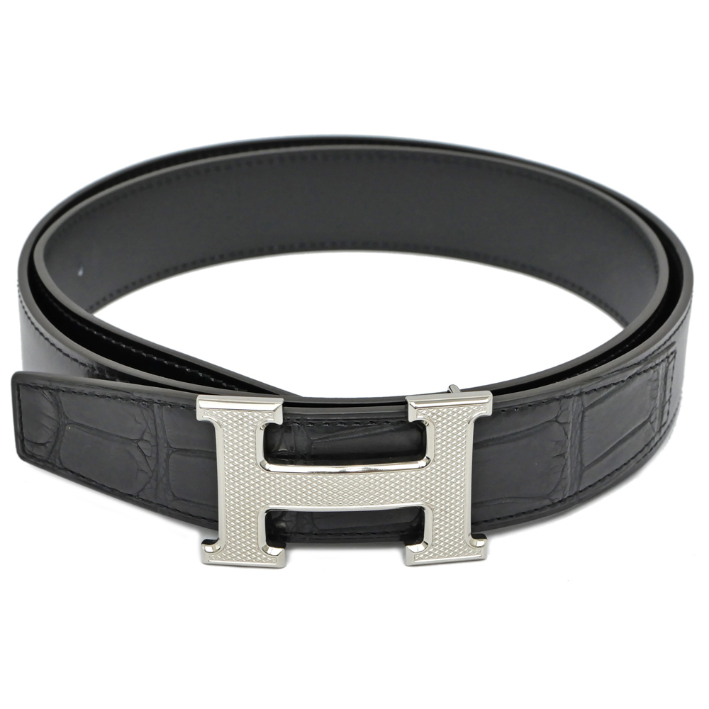 名東】エルメス ベルトバックル Hギヨシェ 32mm 90cm ブラック