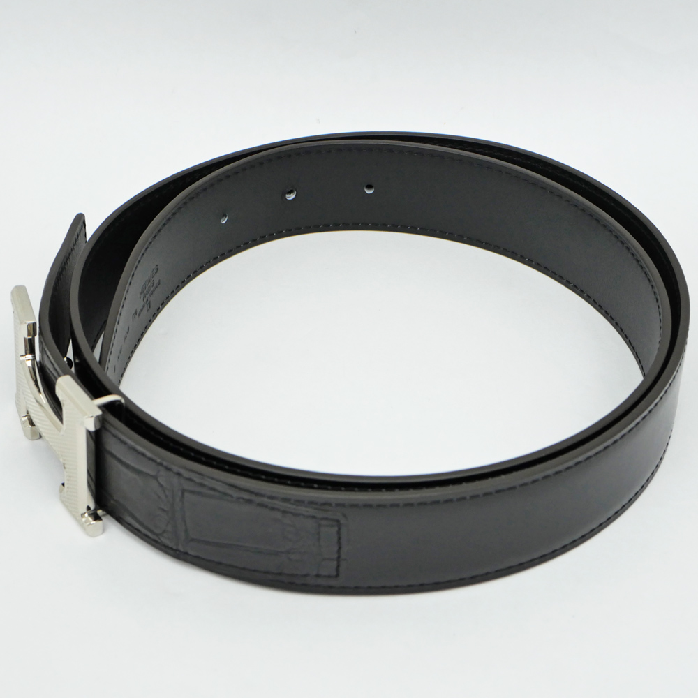 名東】エルメス ベルトバックル Hギヨシェ 32mm 90cm ブラック