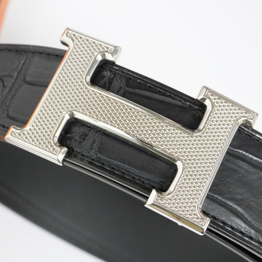 名東】エルメス ベルトバックル Hギヨシェ 32mm 90cm ブラック