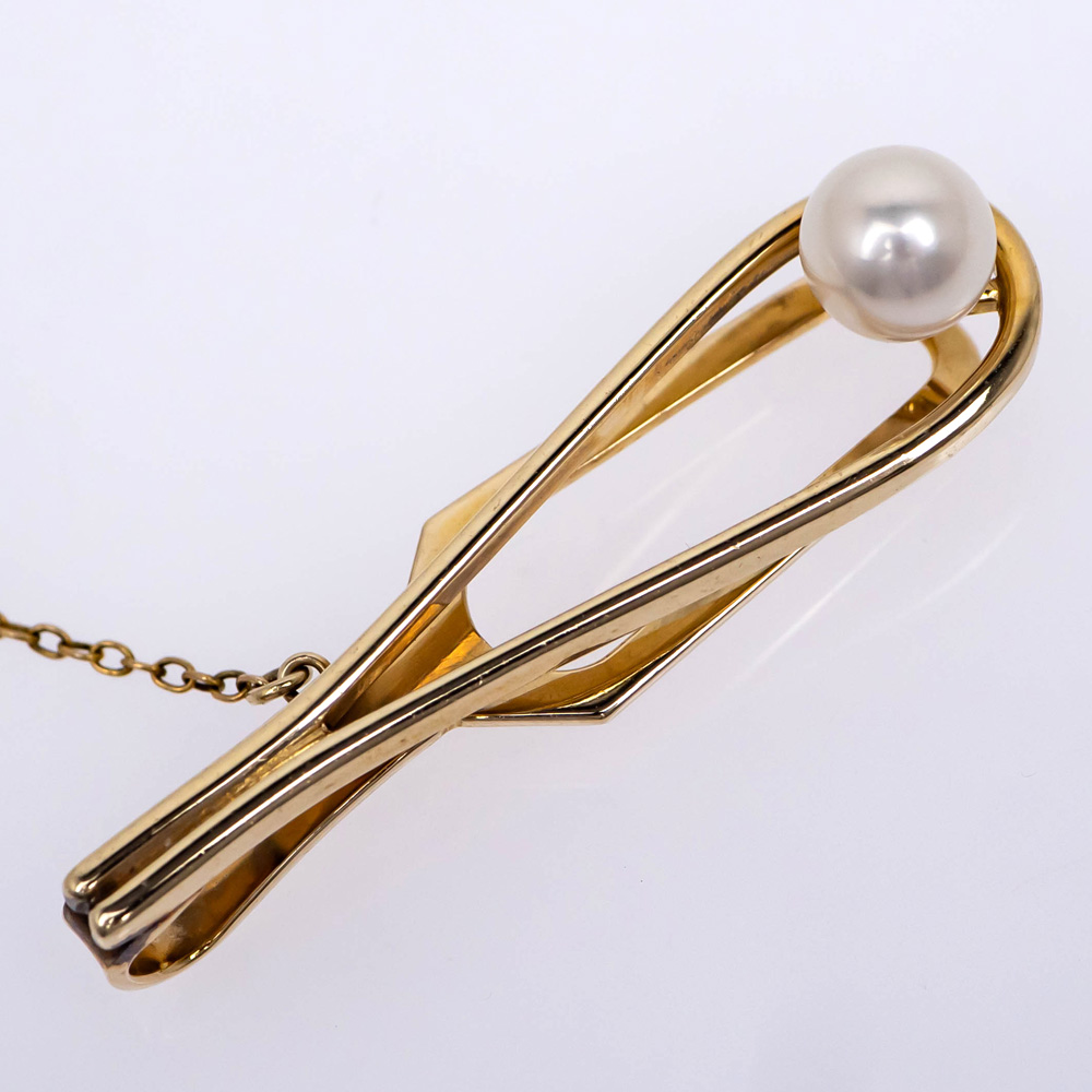 MIKIMOTO ミキモト K14 アコヤ真珠タイタック パール ピンブローチ 