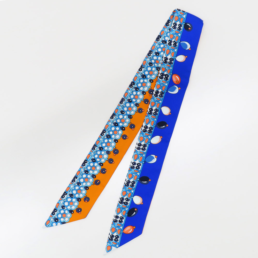 【名古屋】エルメス ツイリー マハラジャの装身具 PARURES DES MAHARAJAS スカーフ シルク ブルー オレンジ 小物
