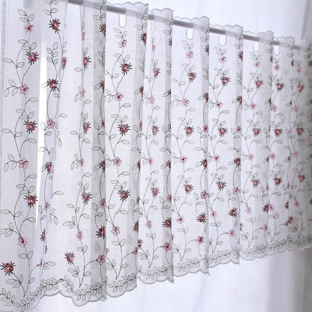 SALEஐ⋆*フランスアンティーク・花柄刺繍カフェカーテン SALEஐ⋆*フランスアンティーク・花柄刺繍カフェカーテン