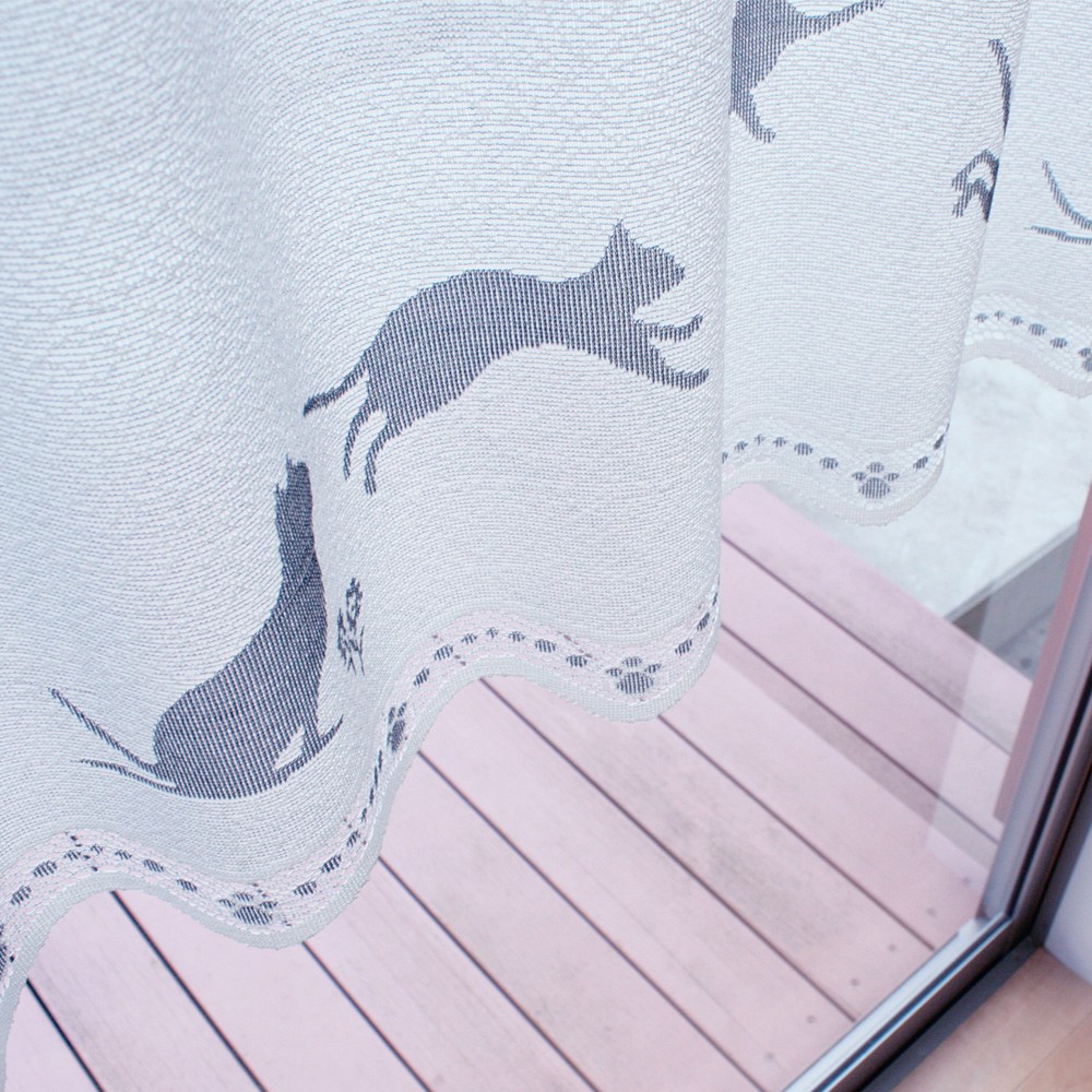 カフェカーテン 幅100〜200cmまで 丈90cm ねこ 猫 シルエット レース