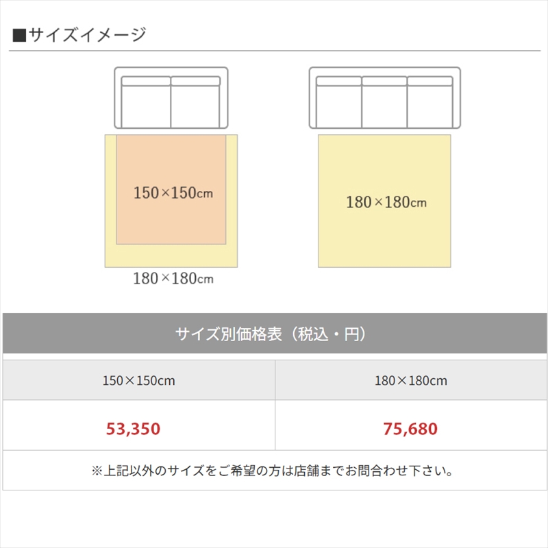 アスワン ラグマット 150×150cm/180×180cm 正方形 防炎ラベル付 (アス