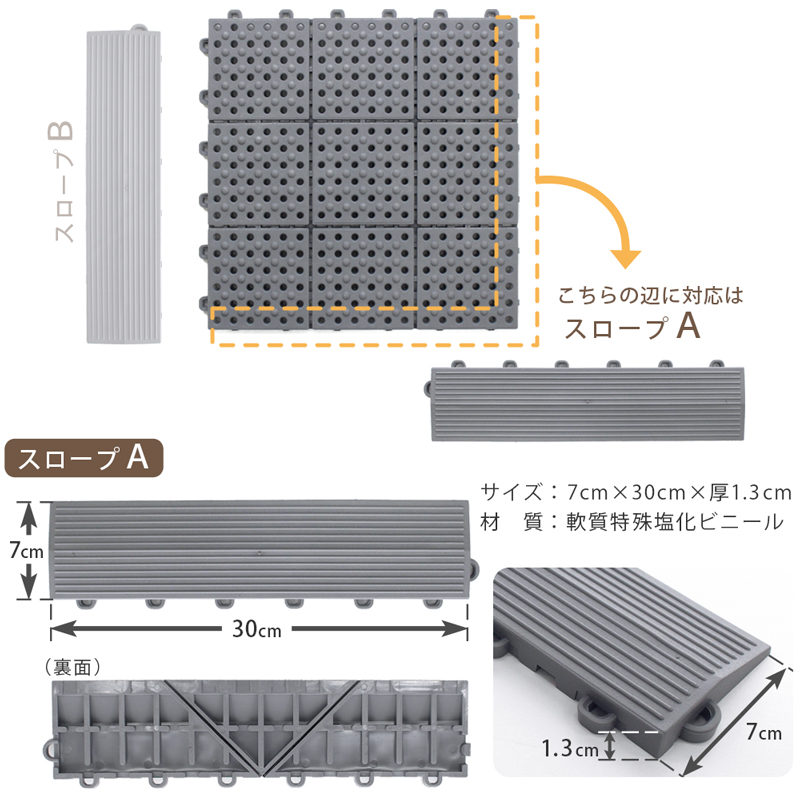 パレスチェッカー ジョイント式床材 30cmX30cm グレー 30枚入り ベランダ ジョイントマット すのこ パレスチェッカー 専用スロープ（A