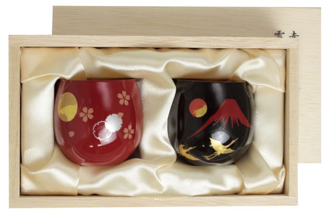 漆磨〜円madoka〜お猪口2Pセット（赤富士に鶴＆雪月花） SCS-OK1001