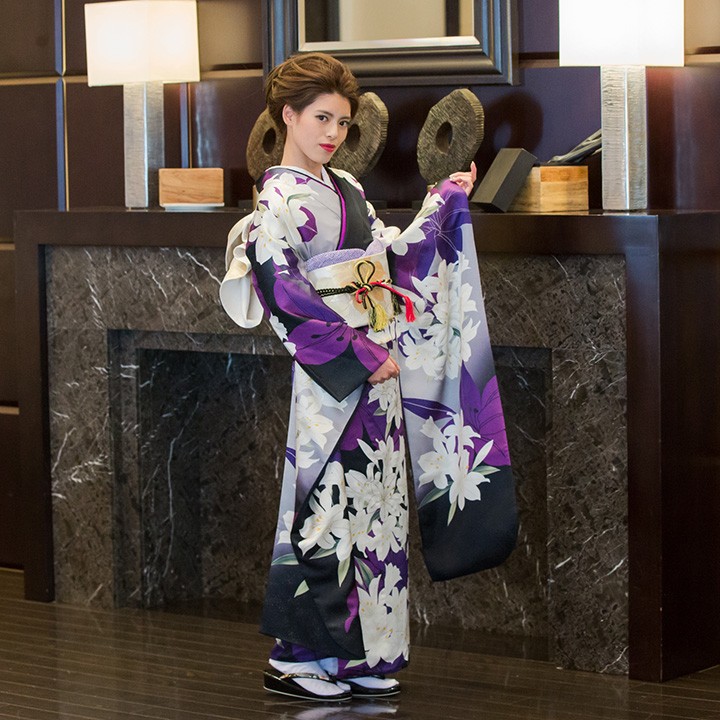 高級正絹 振袖レンタル 送料無料 FS-801 紫系 振袖 成人式 レンタル