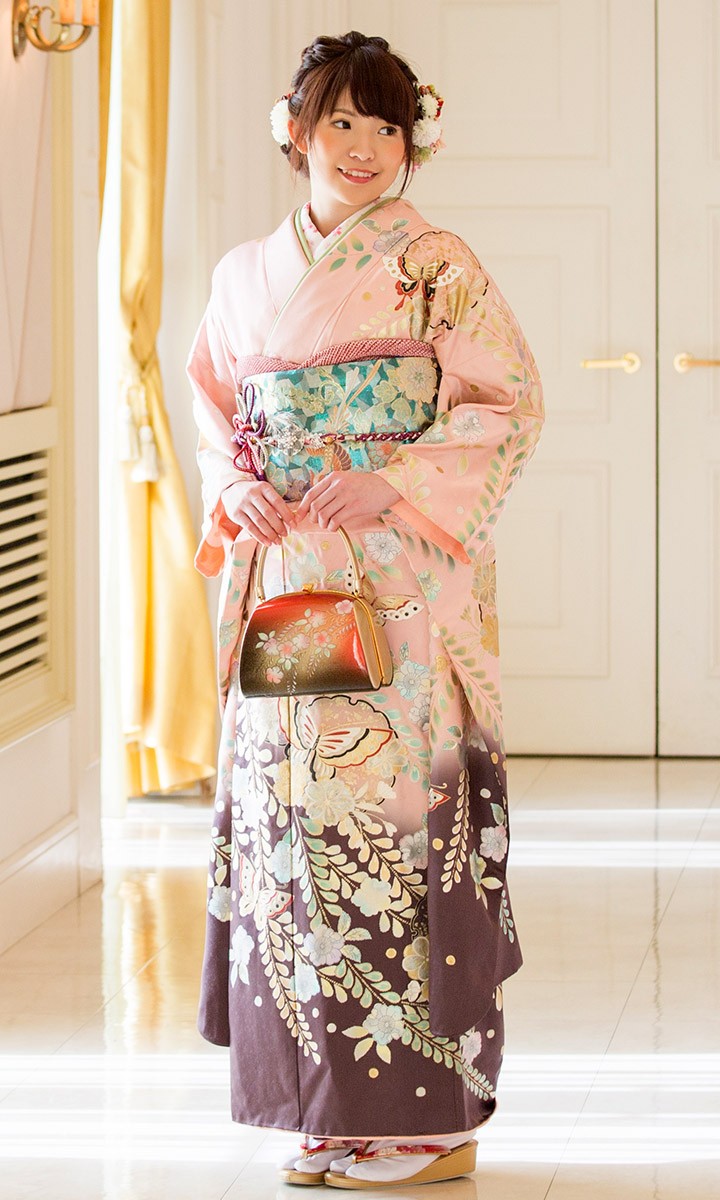 高級正絹 振袖レンタル 送料無料 FS-047 ピンク系 振袖 成人式