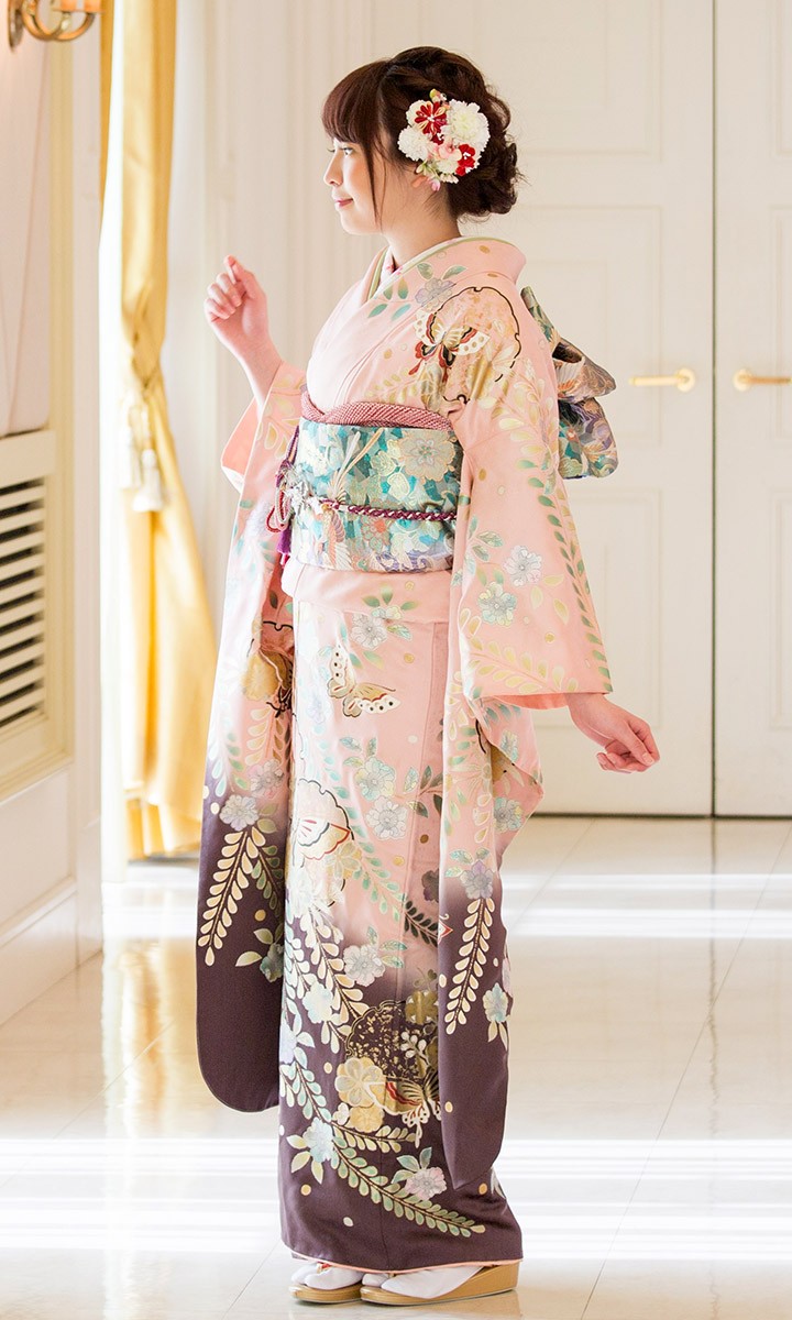 高級正絹 振袖レンタル 送料無料 FS-047 ピンク系 振袖 成人式