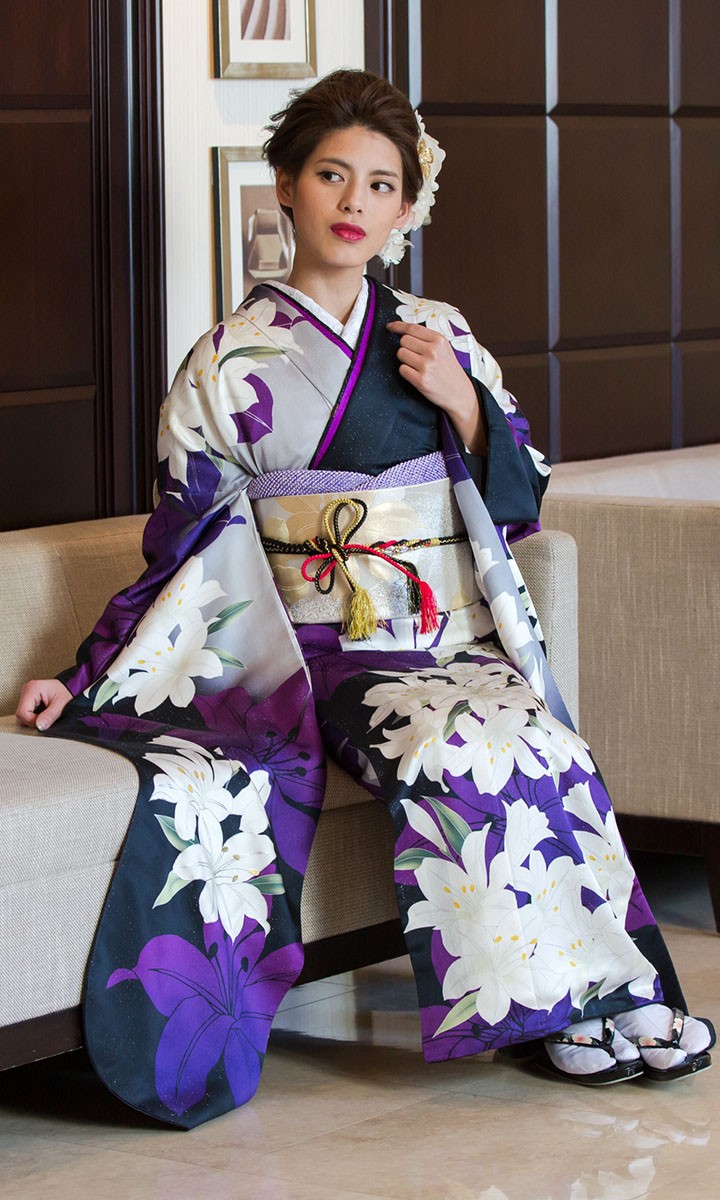 高級正絹 振袖レンタル 送料無料 FS-801 紫系 振袖 成人式 レンタル