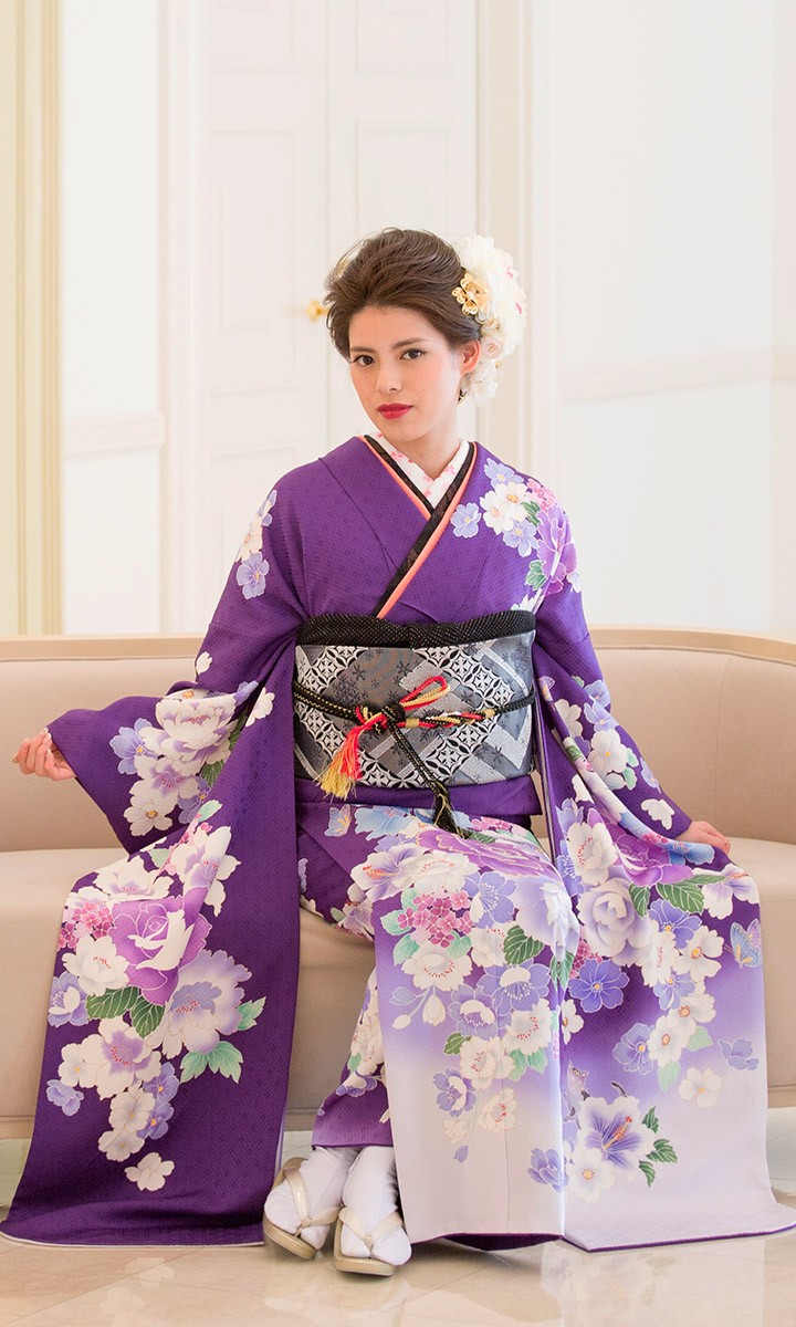 高級正絹 振袖レンタル 送料無料 FS-099 紫系 振袖 成人式 レンタル