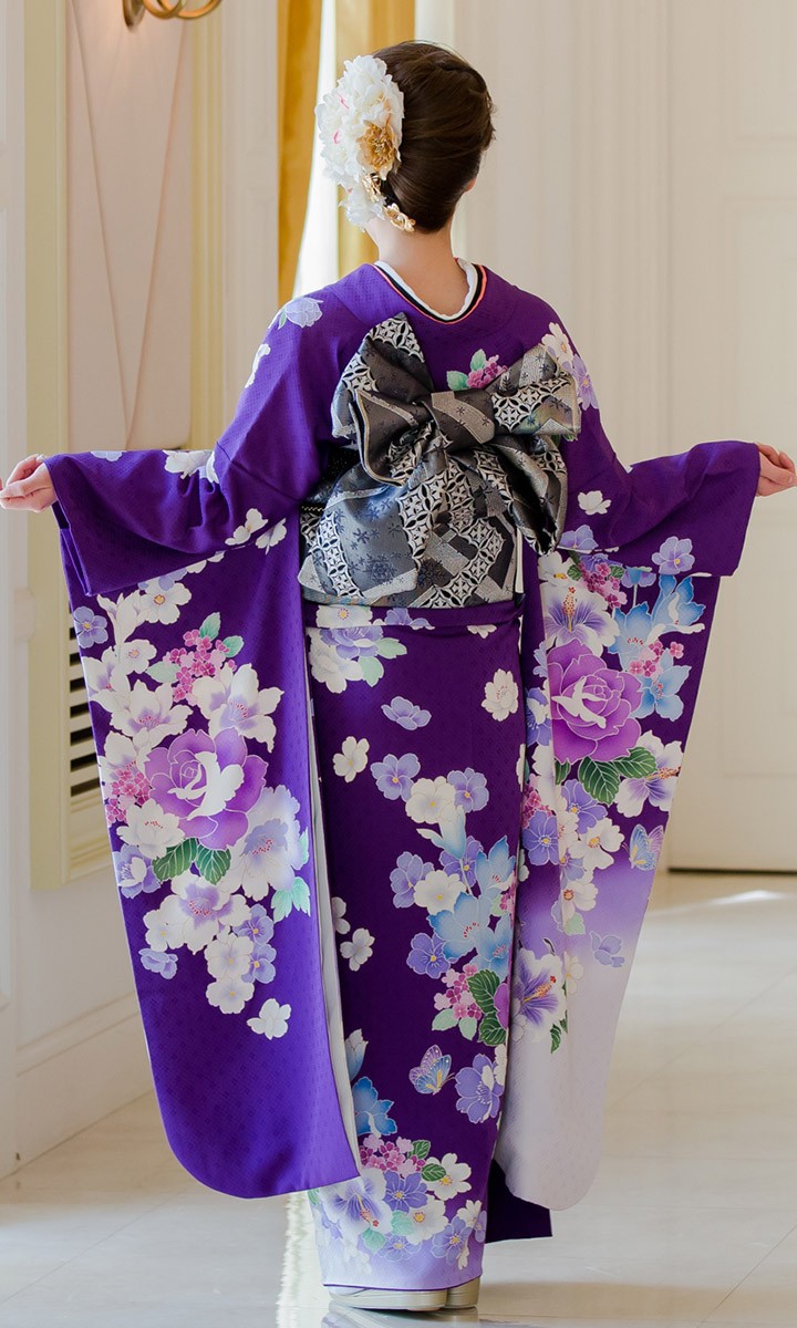 【成人式】紫色正絹振袖 フルセット｜30万円クラス相当｜一点もの 高級正絹 振袖レンタル 送料無料 FS-099 紫系 振袖 成人式 レンタル