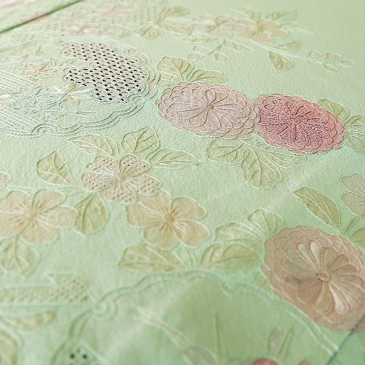 レンタル フルセット 夏用 単衣 訪問着 HEHO-MI067 白緑色 汕頭