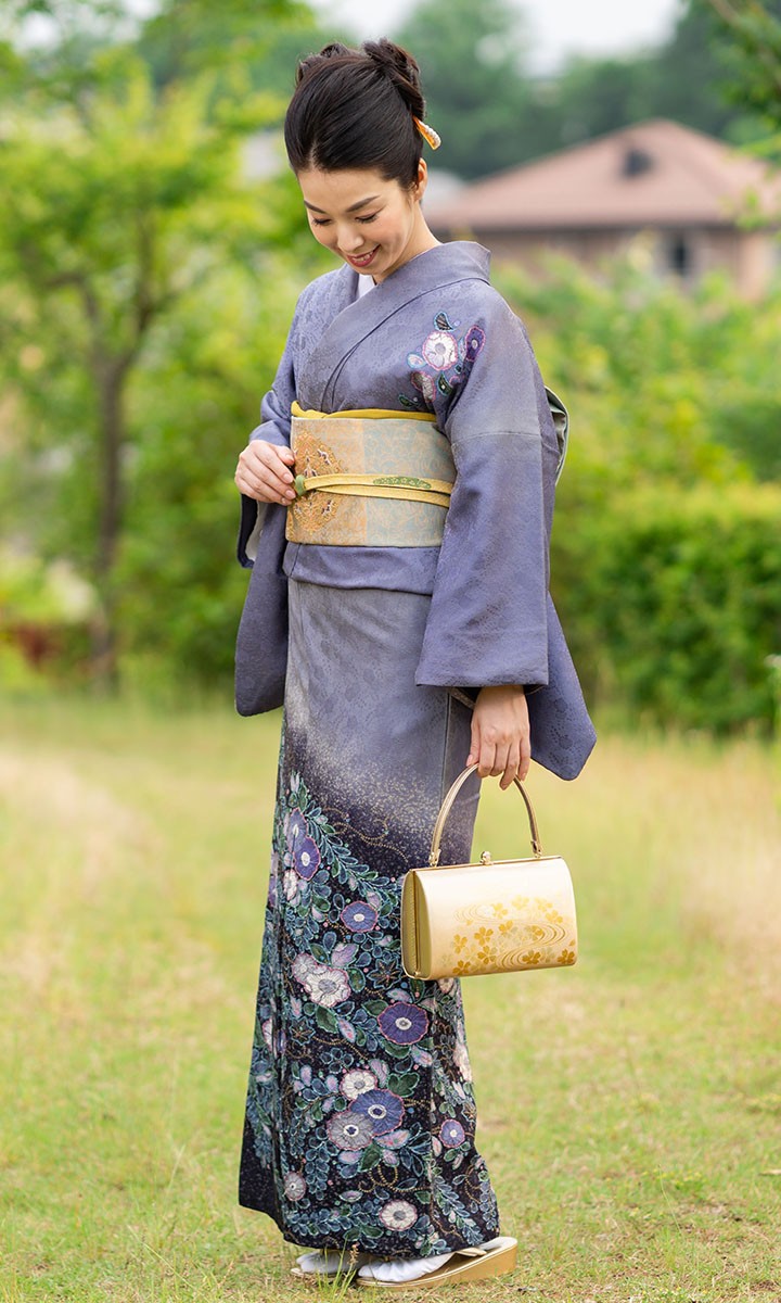 レンタル フルセット 高級正絹 訪問着 HO-FU316 藤紫 辻が花 結婚式