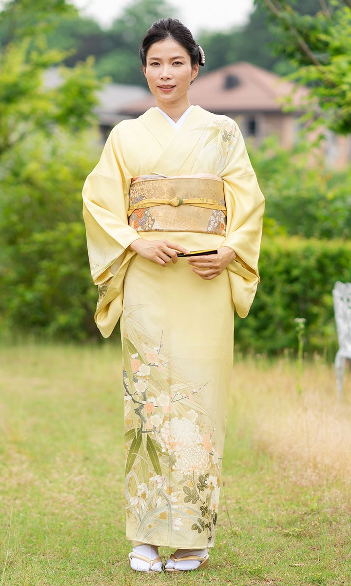 淡緑 蒔糊 華尽くし 友禅タッチ 正絹訪問着 フォーマル 結婚式