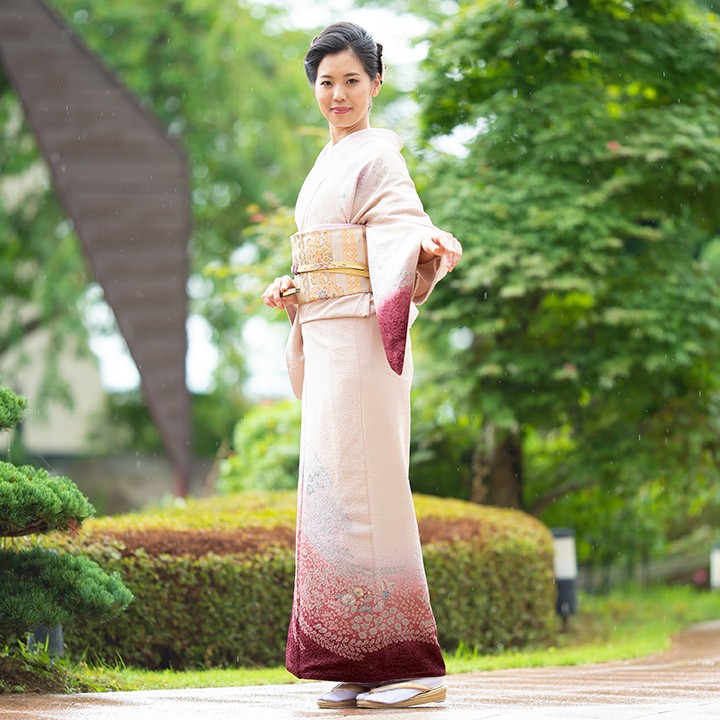 レンタル フルセット 高級正絹 訪問着 HO-MI113 桜色 中虹色