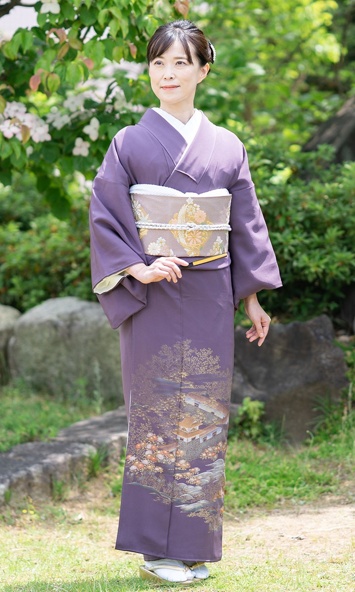 高級 色留袖レンタル 送料無料 ITS-MA580 正絹 古代紫色 結婚式 貸衣装 