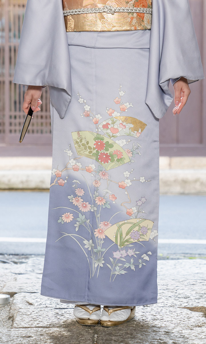 2点セット作家正絹色留袖立体な菊袋帯淡いパープル身丈151㎝