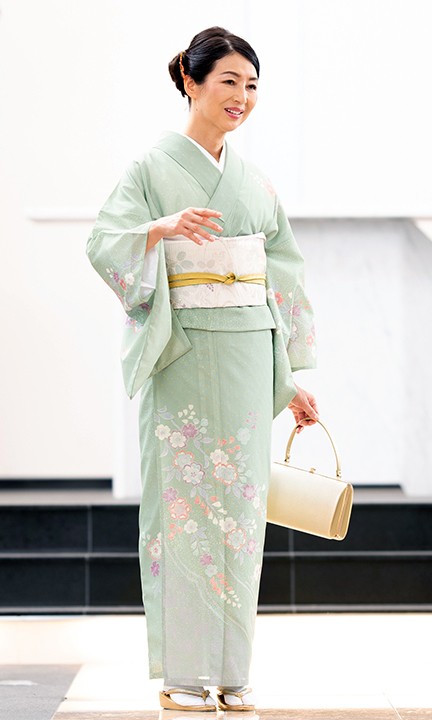 レンタル 夏用 絽 訪問着 フルセット 高級 ROHO-065 若竹色 桜 結婚式