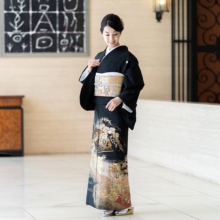 振袖 フルセット6点サイズM〜Ｌ扇子御所車鶴文　暈し染め　金糸　銀彩　正絹 レンタル留袖 フルセット 高級正絹 留袖 レンタル 扇子 御所車 TS