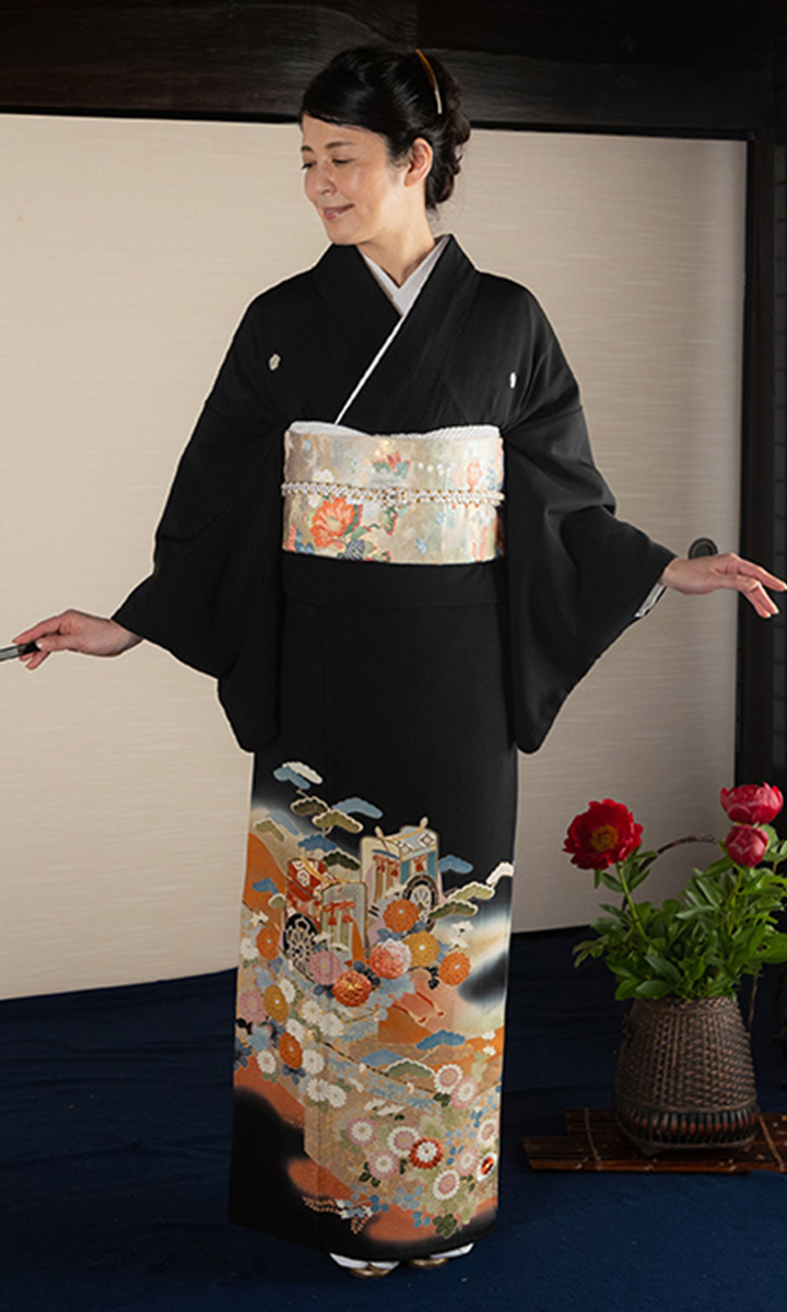 レンタル留袖 フルセット 高級正絹 留袖レンタル 御所車 TS-MA572L