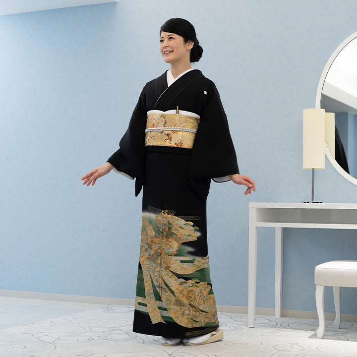 レンタル留袖 フルセット 高級正絹 留袖 レンタル 金彩友禅・扇 TS