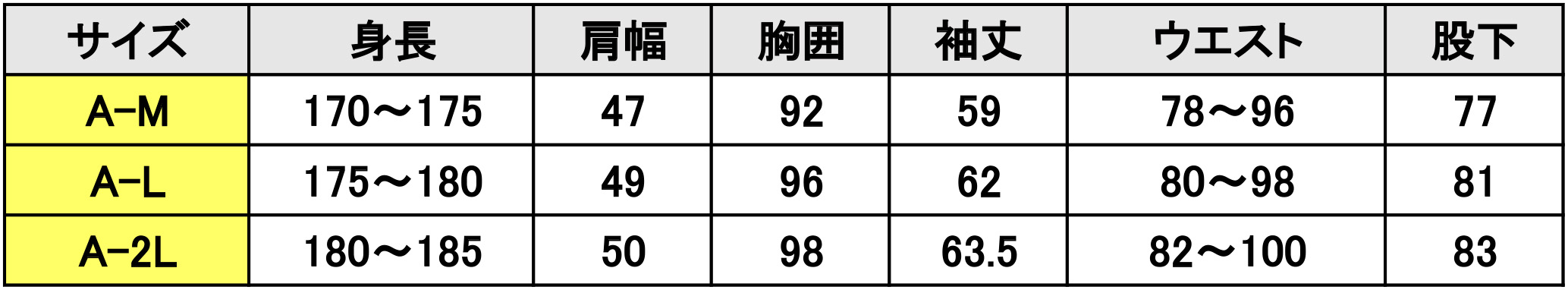 サイズ表
