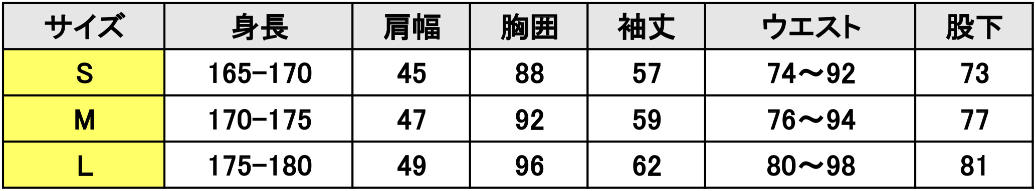 サイズ表