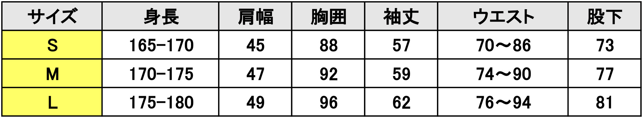 サイズ表