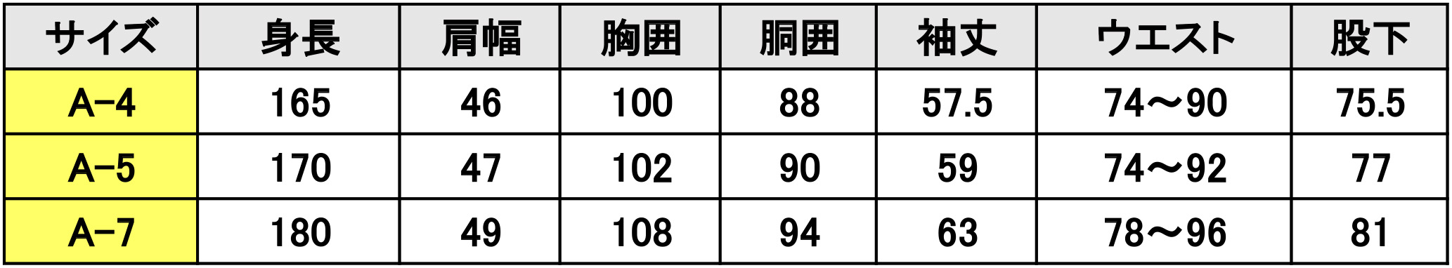 サイズ表