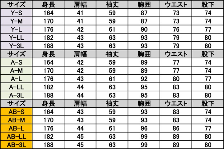 レンタルタキシードサイズ表