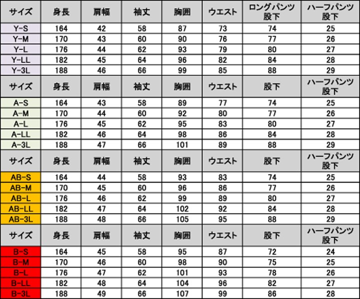 レンタルタキシードサイズ表