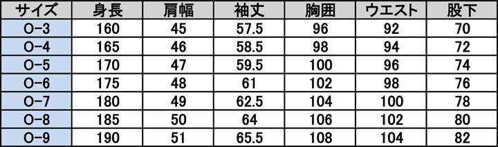 レンタルタキシードサイズ表