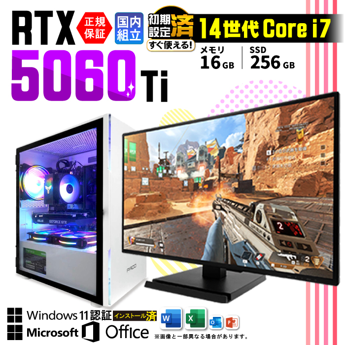 Microsoft Office fBXvCj^[ t Q[~OPC Vi p\R RTX5060Ti 14 Corei7 Windows11 SSD 256GB 16GB fXN  Q[