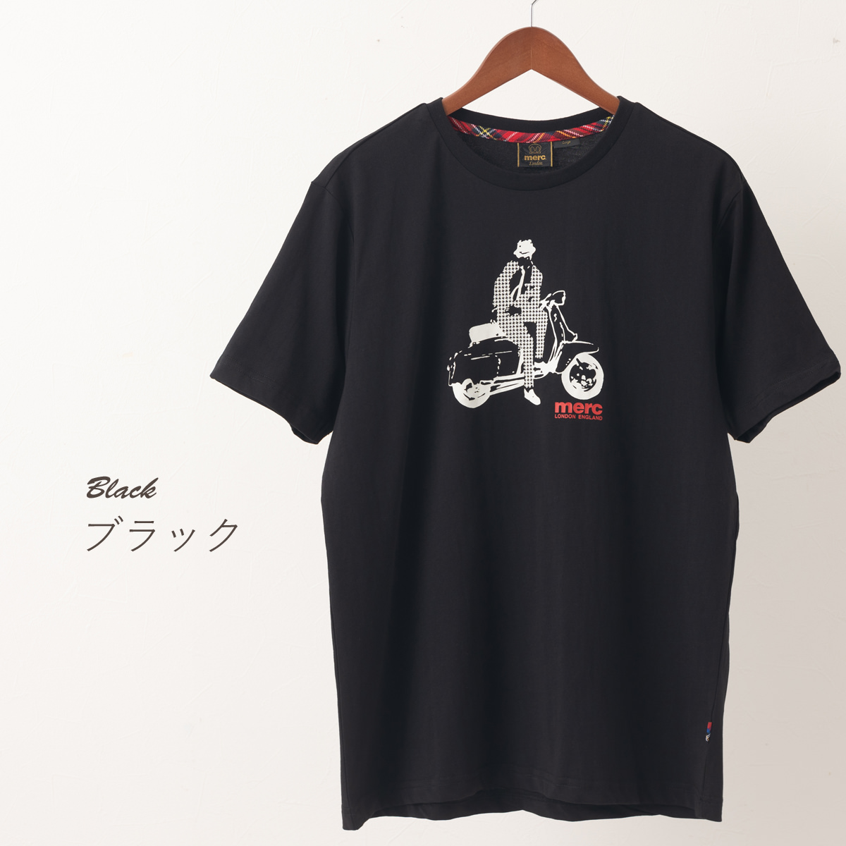 メルクロンドン Tシャツ ライダープリント 半袖 Merc London ブラック ネイビー オフホワイト 60年代 スクーター コットン ユニセックス