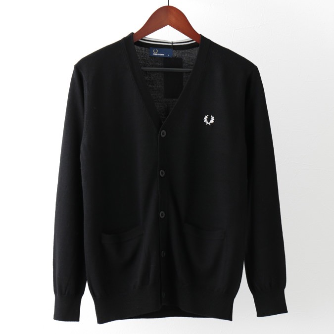 美品 FRED PERRY メリノウール Vネックカーディガン FRED PERRY フレッドペリー Fred Perry カーディガン Vネック