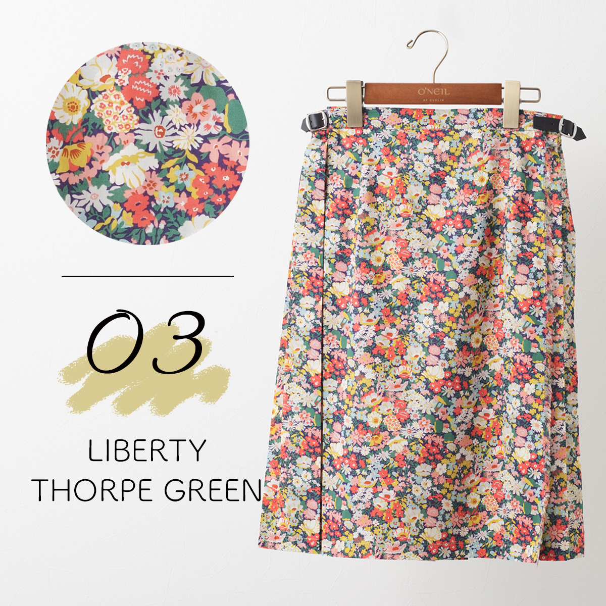 O'NEIL OF DUBLIN ×LIBERTY♪ロングスカート　花柄千鳥孔子 O'NEIL OF DUBLIN｜aranciato別注 ウール プリーツ チェック