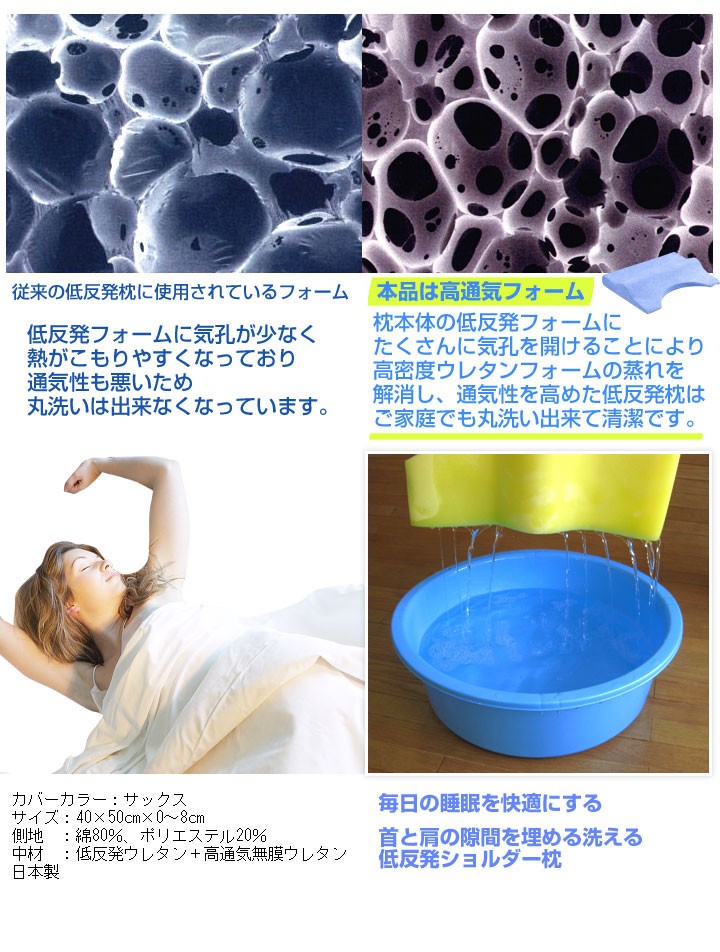 枕 首と肩の隙間を埋める洗える低反発ショルダー枕 自然な姿勢