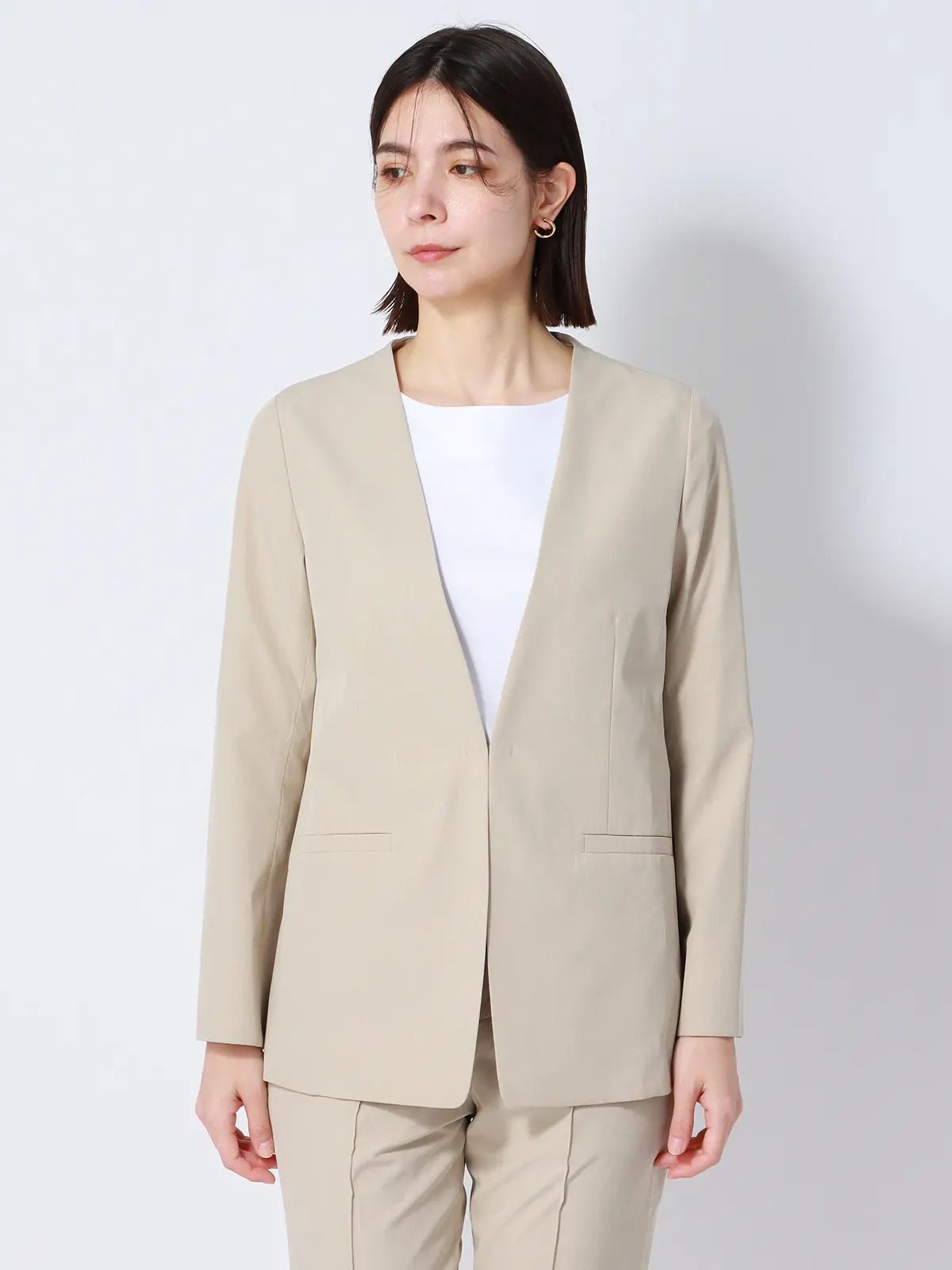 SUIT SQUARE レディース スーツセットアップ ベージュジャケットパンツ SUIT SQUARE（スーツスクエア） 【スーツスクエア】レディース WEB限定