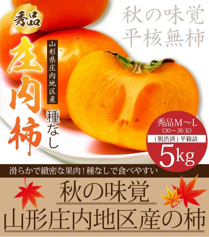 和歌山県産　美味しい　たねなし柿　5kg 硬め　34