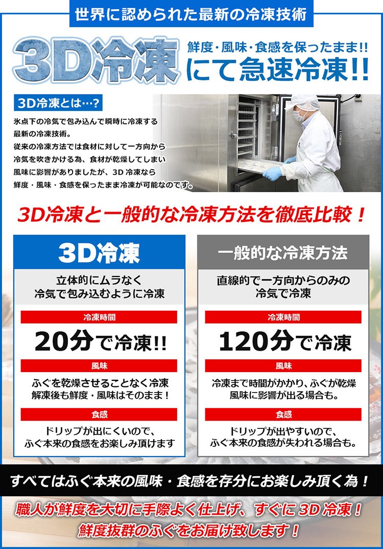 冷凍にてお届け 冷蔵と変わらぬ鮮度、味にてお楽しみ頂けます！3D冷凍