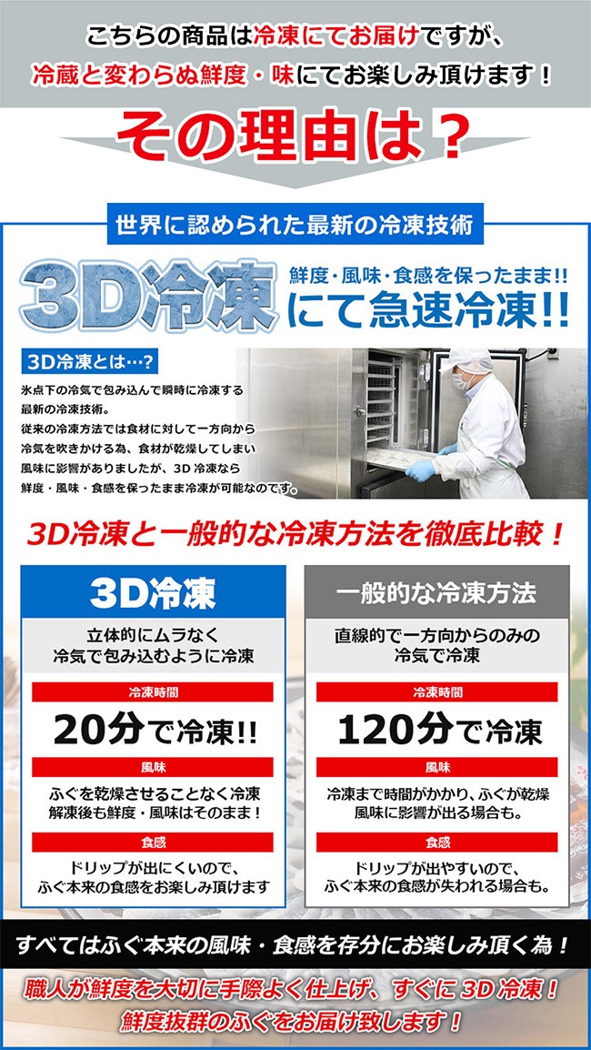 世界に認められた最新の冷凍技術「3D冷凍」鮮度・風味・食感を保ったまま急速冷凍！！