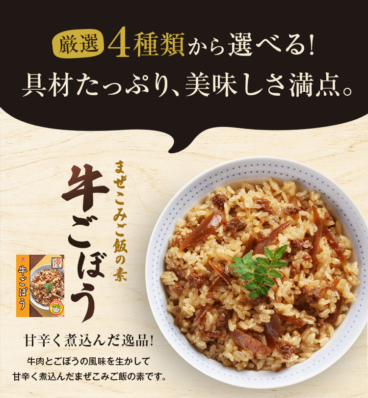 まぜこみご飯の素 2合用×2袋 送料無料 炊き込みご飯 牛ごぼう かしわめし 鶏きのこ 五目ひじき 鶏めし 宮島醤油 混ぜご飯の素 [メール便]