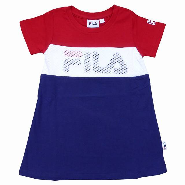 半袖ワンピース Fila フィラ 子供 ベビー キッズ メッシュ使い サックス ピンク レッド ネイビー 80 90 100 110 1 130 J K Of58 00 Par 馬一商店 通販 Yahoo ショッピング