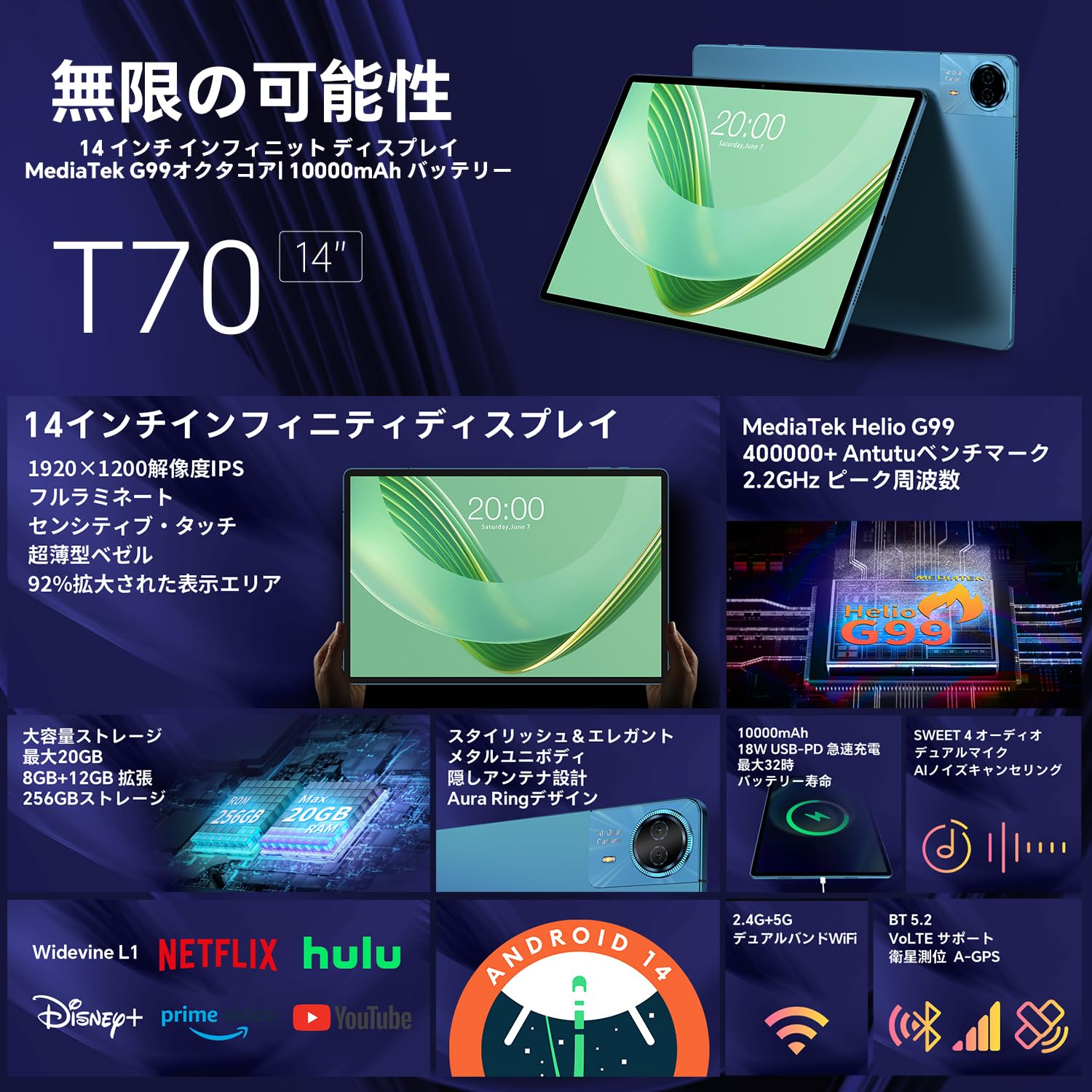 Amazon.co.jp: TECLAST T70 14インチ タブレット 専用保護ケース