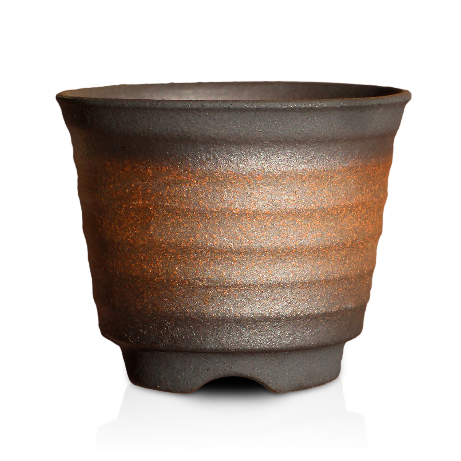 激安/新作 黒 金彩 四日市萬古焼 3号 六平 盆栽鉢 赤吹 丸 5色 黒吹 金吹 工芸品